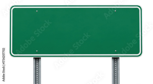 Isolated green street sign, travel banner for design, transportation icon on metal post