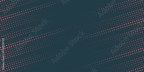 Vector Halftone Pattern Smooth Curved Border Red Blue Abstract Background. Dots Rounded Squares Blurry Pattern Pop Art Design Texture.