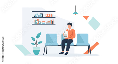 Patient waiting for medical consultation with prescription in the waiting room clinic