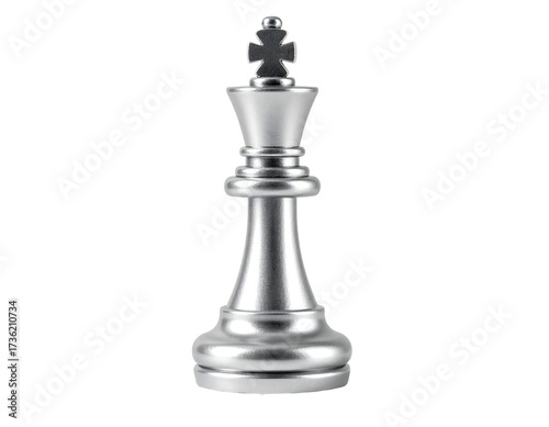 Silver chess king piece isolated on transparent background