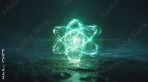 Dynamic atomic energy visualization science laboratory digital art futuristic environment close-up view conceptual design