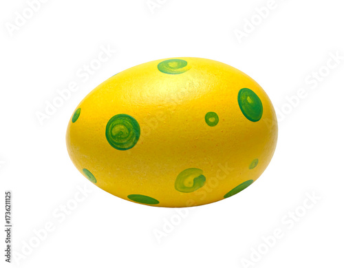 Bright yellow easter egg with green spots isolated on transparent background