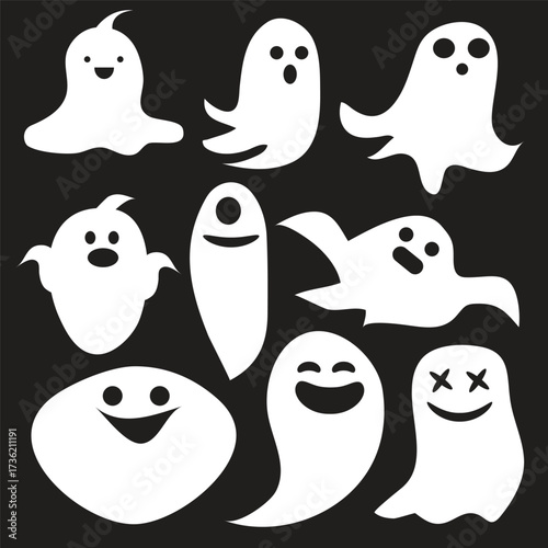A set of cute little white ghosts