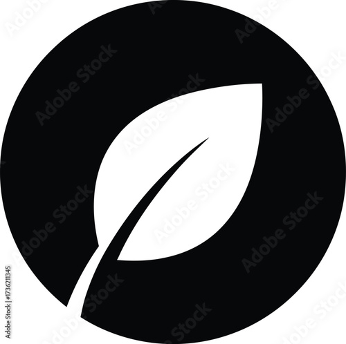 Black Circle with White Leaf Silhouette Icon symbol nature