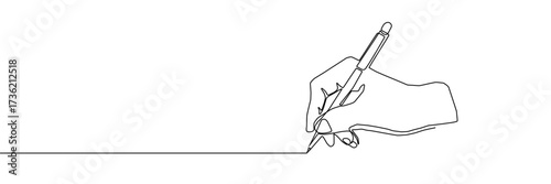 Continuous one line pen hand pencil write one art icon book journal sketch. Sign line pen hand vector signature letter notebook person background contract document single legal white school paper