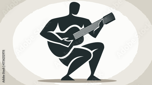 Stylized vector illustration of a musician playing an acoustic guitar, minimalist silhouette design for music, art, and entertainment.