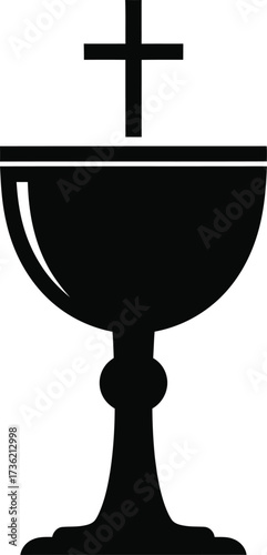 Black Silhouette Icon of a Chalice with a Cross on White Background goblet religious