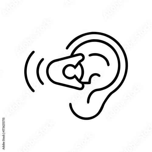 Hearing aid in ear with sound wave icon