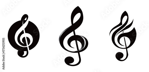 Three different musical symbols are displayed, showcasing unique designs. Each symbol expresses artistry and creativity within the realm of music.