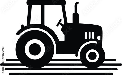 Black Silhouette Icon of a Tractor on a White Background agriculture farm