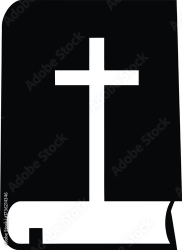 Black Silhouette of a Bible with a White Cross Symbol christianity religion