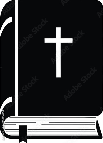 Black Silhouette of a Bible with a White Cross on a White Background book religious