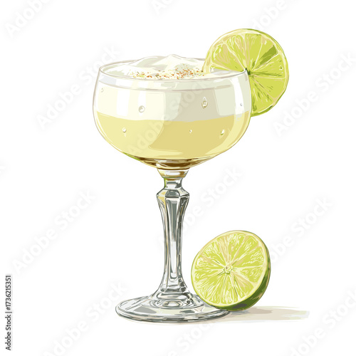 Classic Peruvian Pisco Sour Cocktail Illustration