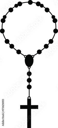 Black Silhouette of a Rosary with Cross on White Background prayer beads crucifix
