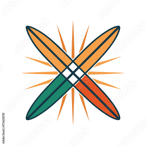 Abstract Starburst with Four Surfboard Shapes Keywords: abstract, starburst, geometric, design