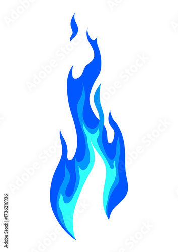 Illustration of stylized fire or flame. Burning blue magic fire or bonfire.