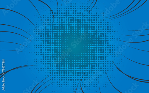 Blue Comic Halftone Pop Art Background with Dynamic Lines