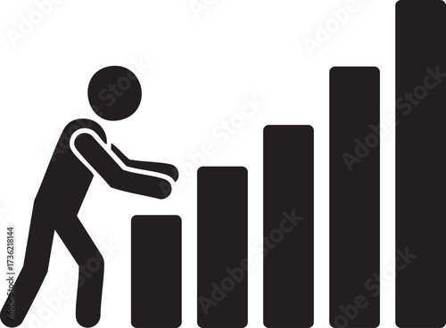 Reaching for success one bar at a time with rising graph, illustrating progress and striving for goals, perfect for business growth themes