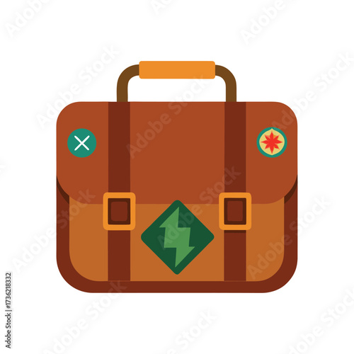 Brown satchel with travel patches and buckles briefcase