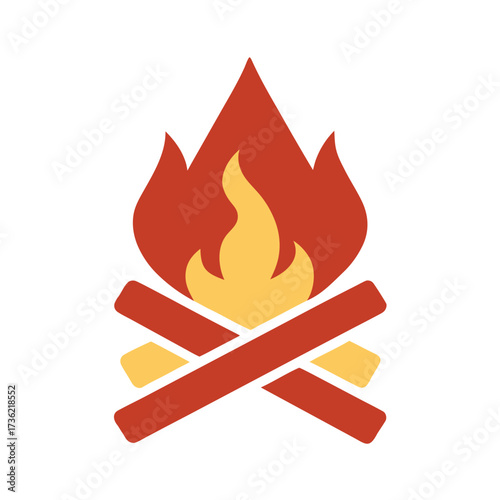 Campfire icon with red and yellow flames Keywords: campfire, fire, flame, burning, heat, warmth