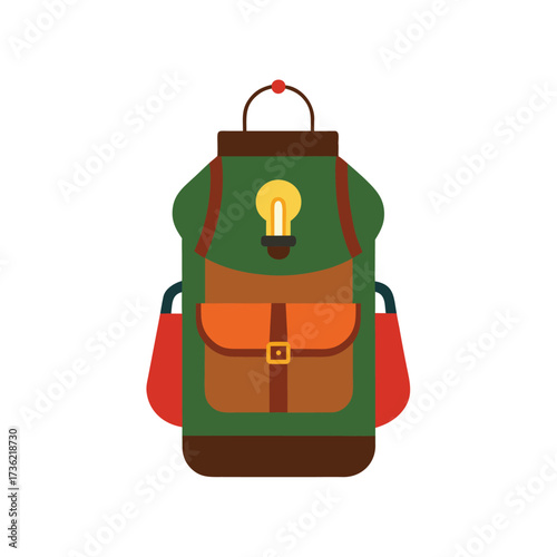 Camping Backpack With Light Bulb Icon Keywords: backpack, camping, hiking, travel, adventure
