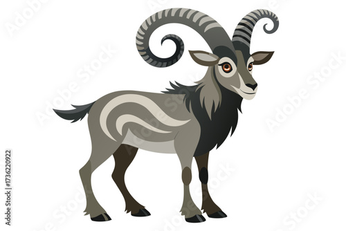 markhor wild goat isolated on white