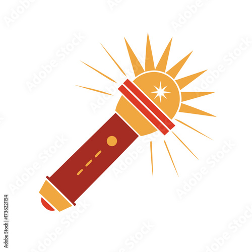Flat design flashlight with radiating light Keywords: flashlight, light, beam, illumination