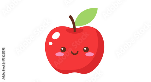 Cute Flat Illustration of a Red Apple Character with Smiling Face
