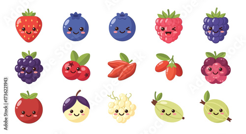 Cute Kawaii Style Fresh Fruit Berry Food Sweet Illustration