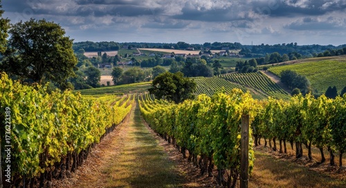 Cognac Vineyard: French Wine Vinery and Grapevines in Countryside Landscape