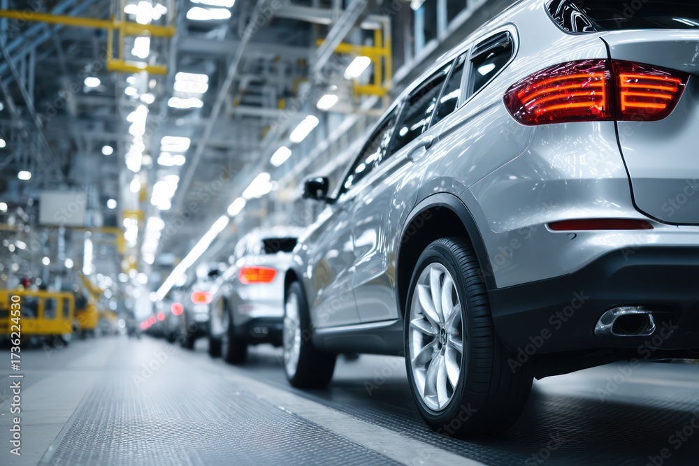 Fototapeta premium SUVs on Assembly Line in Modern Automotive Factory