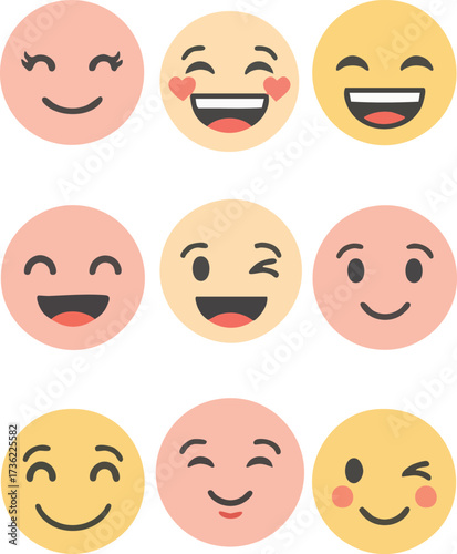 A collection of various round emoji faces expressing different emotions and feelings.