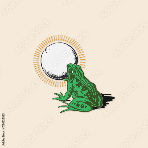 Toad frog eadting a giant shiny pearl icon retro logo vintage illustration design vector element