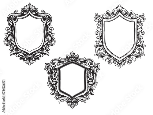 Heraldic Shield Vintage Engraved Ornamental Decorative Illustration Isolated Vector