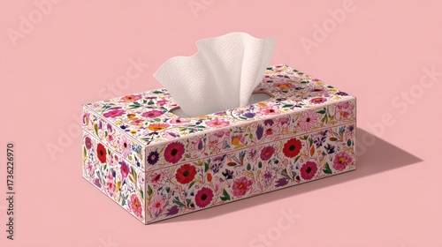 Floral tissue box on pink backdrop