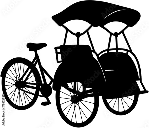 Becak Silhouette Vector | Traditional Rickshaw, Asian Transport Illustration