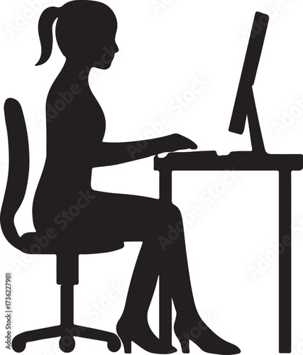 a woman working at a desk on a computer
