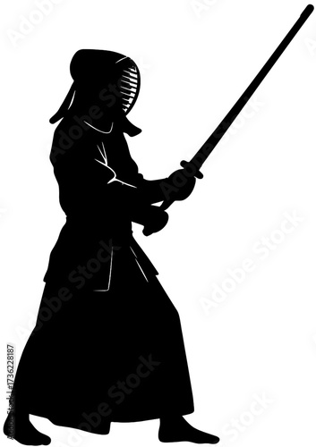 Kendo Warrior Silhouette Vector | Japanese Martial Arts Shinai Sword Illustration