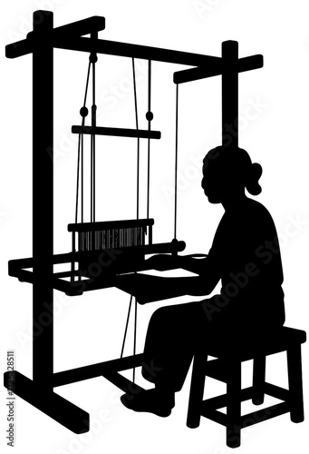 Woman Weaver Silhouette on Traditional Loom | Handmade Textile Vector