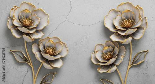 Luxurious 3D Wallpaper with Abstract Blossoms and Gold Accents, 3D relief wallpaper with Majestic 3D Wall Mural. floral landscapes. 3d floral art, floral wallpaper, Luxurious textile tile wall art