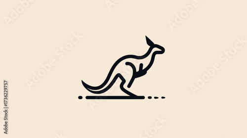 Minimalist jumping kangaroo line art illustration on a plain background, abstract animal icon, simple marsupial symbol