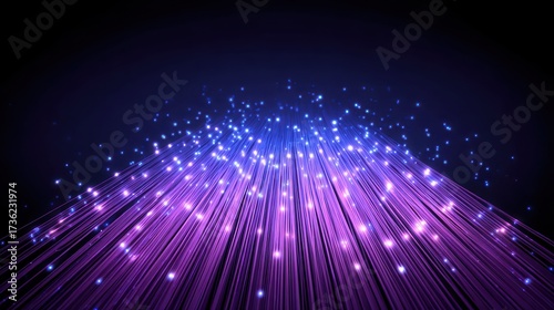 Abstract fiber optic internet cables glowing blue and purple