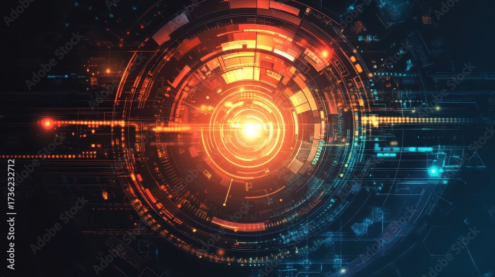 Obraz premium Abstract futuristic glowing virtualization technology data system