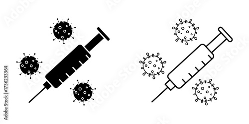 Injections and viruses icon set on white background