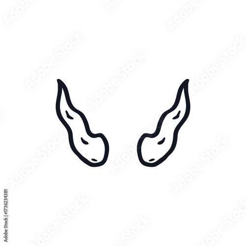 Goat horns logo icon sign Doodle cartoon design Halloween scary style Hand drawn ink sketch Devil horns Decorative element Fashion print for clothes apparel greeting invitation card cover flyer poster
