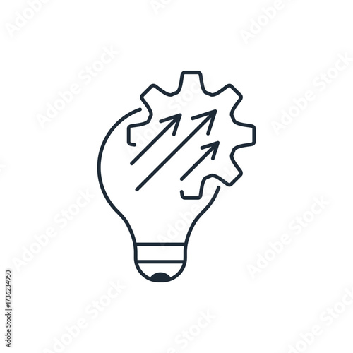 Engineering project in embodiment. Implementation of the invention. Vector linear icon illustration isolated on white background.