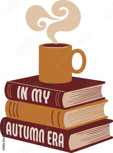 Cozy Autumn Books and Coffee Mug Illustration