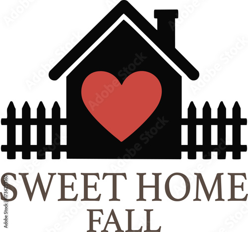 Sweet Home Fall House with Heart Illustration