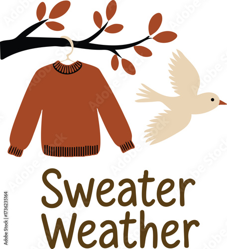 Sweater Weather Illustration with Bird and Branch