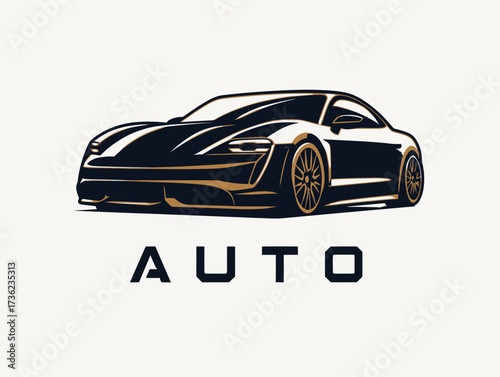 A sleek black sports car with an aerodynamic shape and stunning golden details showcases modern automotive design.